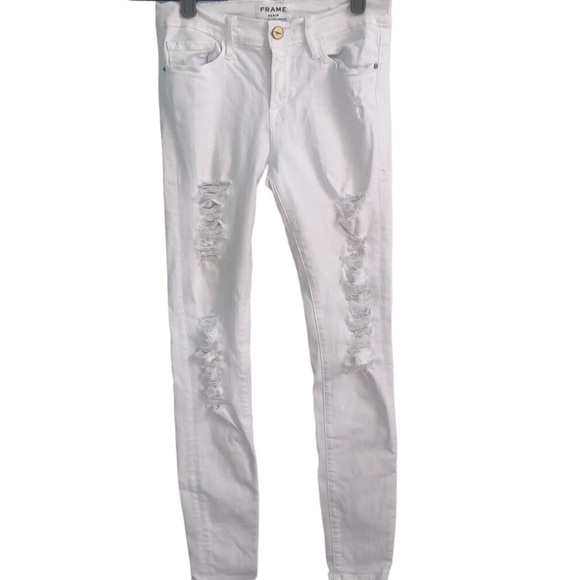 Le Skinny De Jeane Blanc White Distressed Jeans by Frame Denim Size 27 - Picture 3 of 16